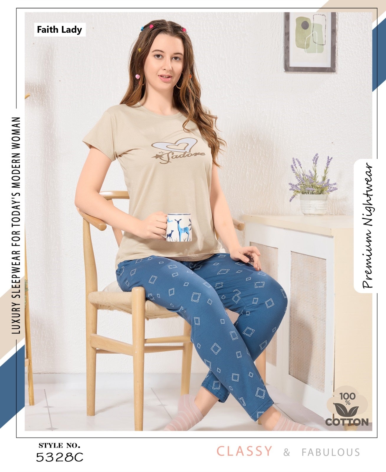 Plain Print 2611 Faith Lady Hosiery Pyjama Night Suits Wholesale Rate