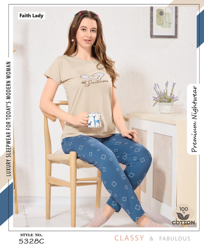 Plain Print 2611 Faith Lady Hosiery Pyjama Night Suits Wholesale Rate