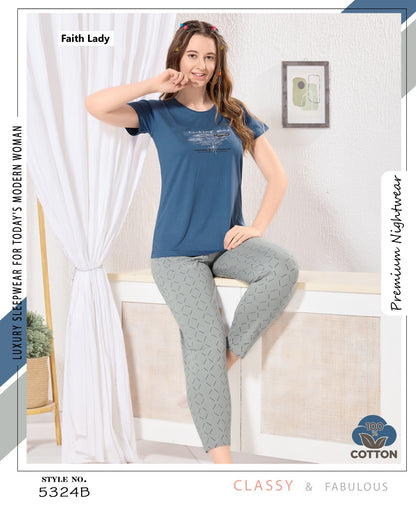 Plain Print 2611 Faith Lady Hosiery Pyjama Night Suits Wholesale Rate