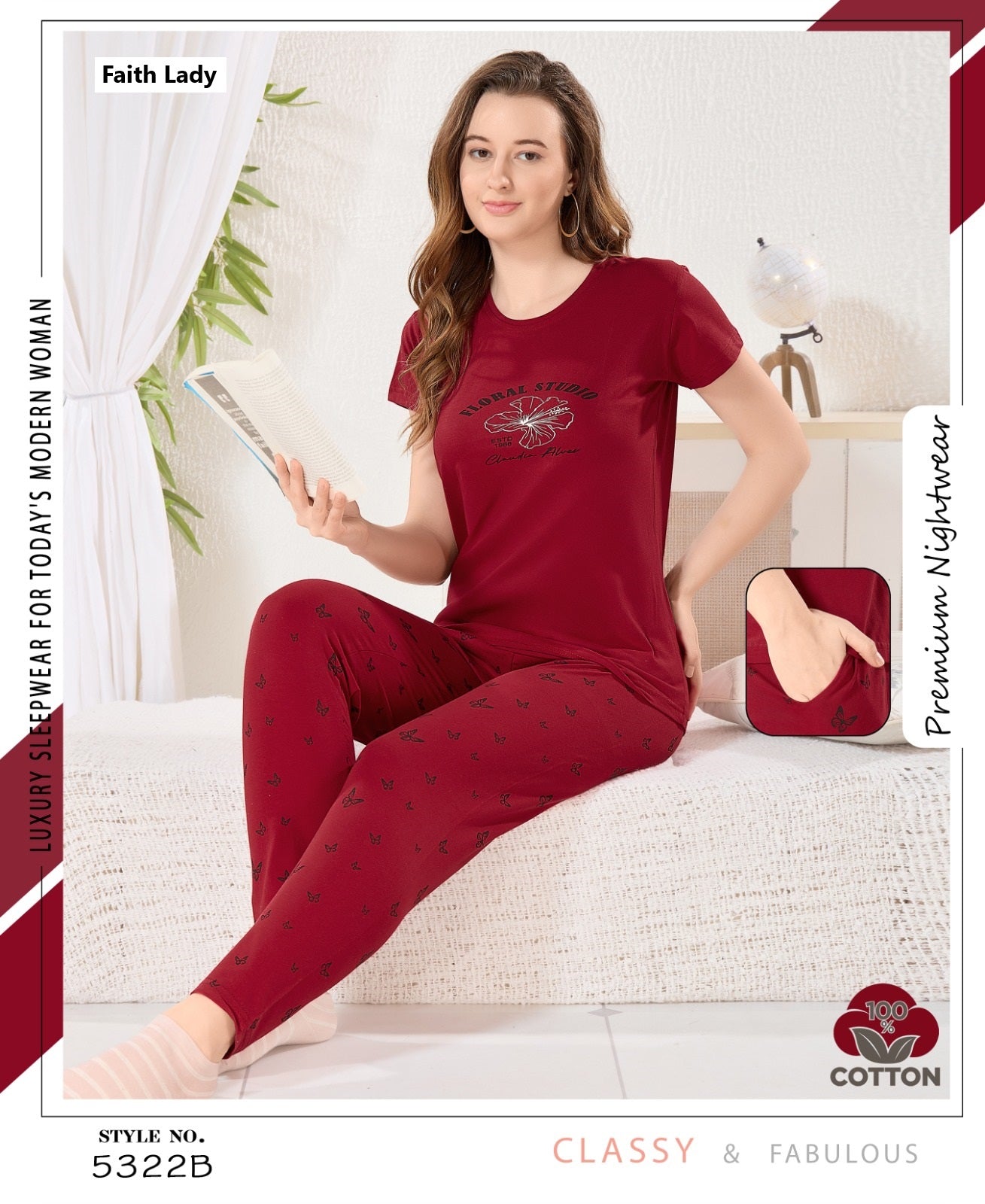 Plain Print 2611 Faith Lady Hosiery Pyjama Night Suits Wholesale Rate