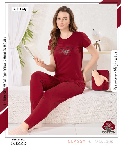 Plain Print 2611 Faith Lady Hosiery Pyjama Night Suits Wholesale Rate