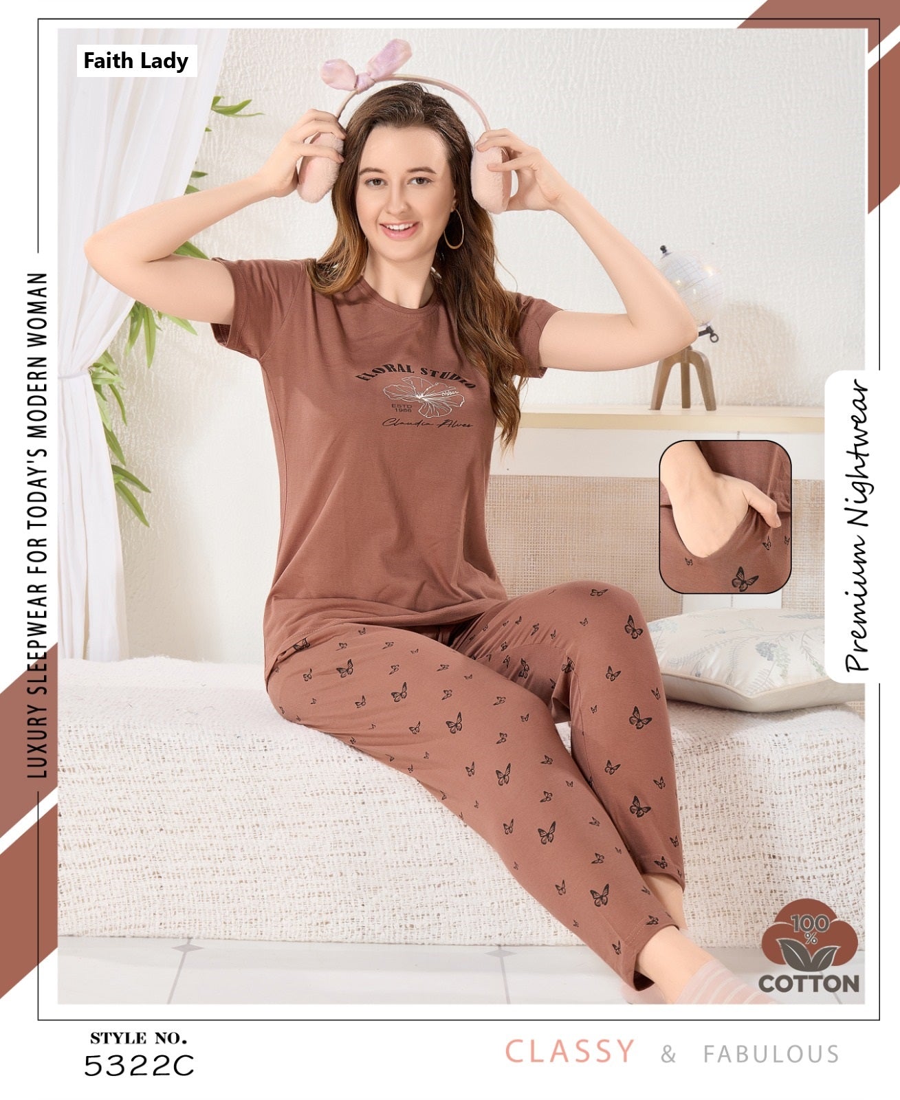 Plain Print 2611 Faith Lady Hosiery Pyjama Night Suits Wholesale Rate