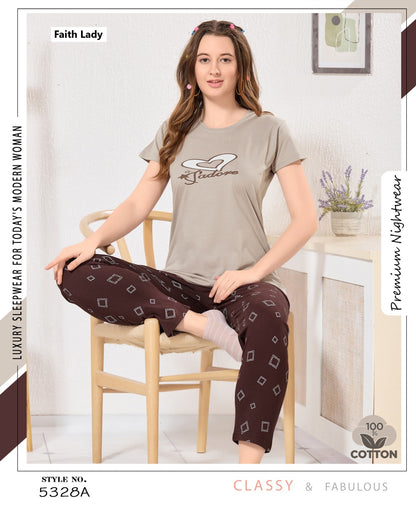 Plain Print 2611 Faith Lady Hosiery Pyjama Night Suits Wholesale Rate