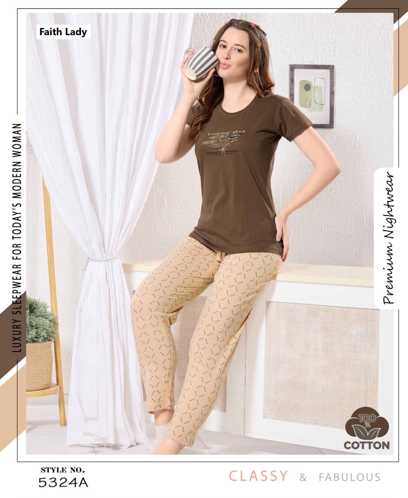 Plain Print 2611 Faith Lady Hosiery Pyjama Night Suits Wholesale Rate
