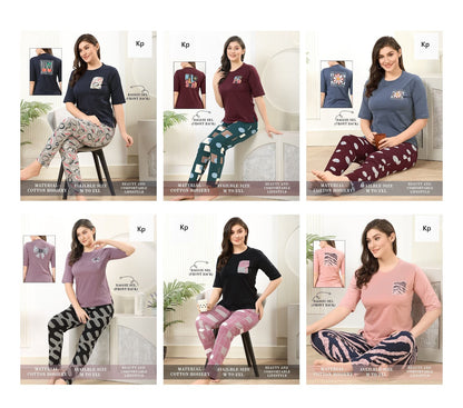 Plain Print 291125 Kp Hosiery Cotton Pyjama Night Suits Exporter India