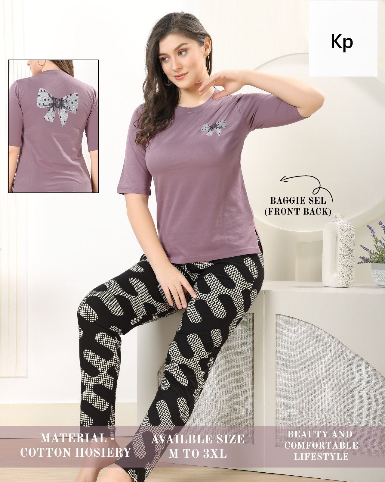 Plain Print 291125 Kp Hosiery Cotton Pyjama Night Suits Exporter India