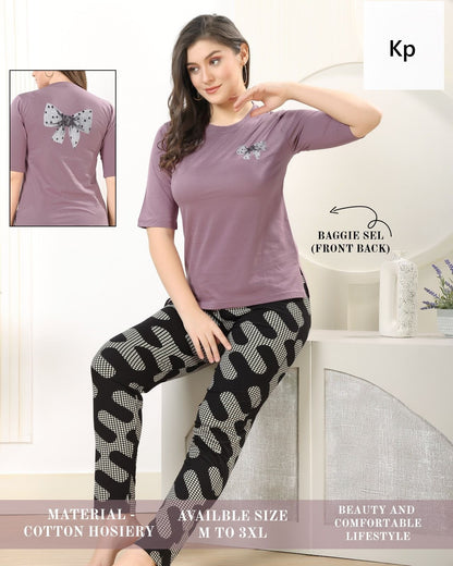 Plain Print 291125 Kp Hosiery Cotton Pyjama Night Suits Exporter India
