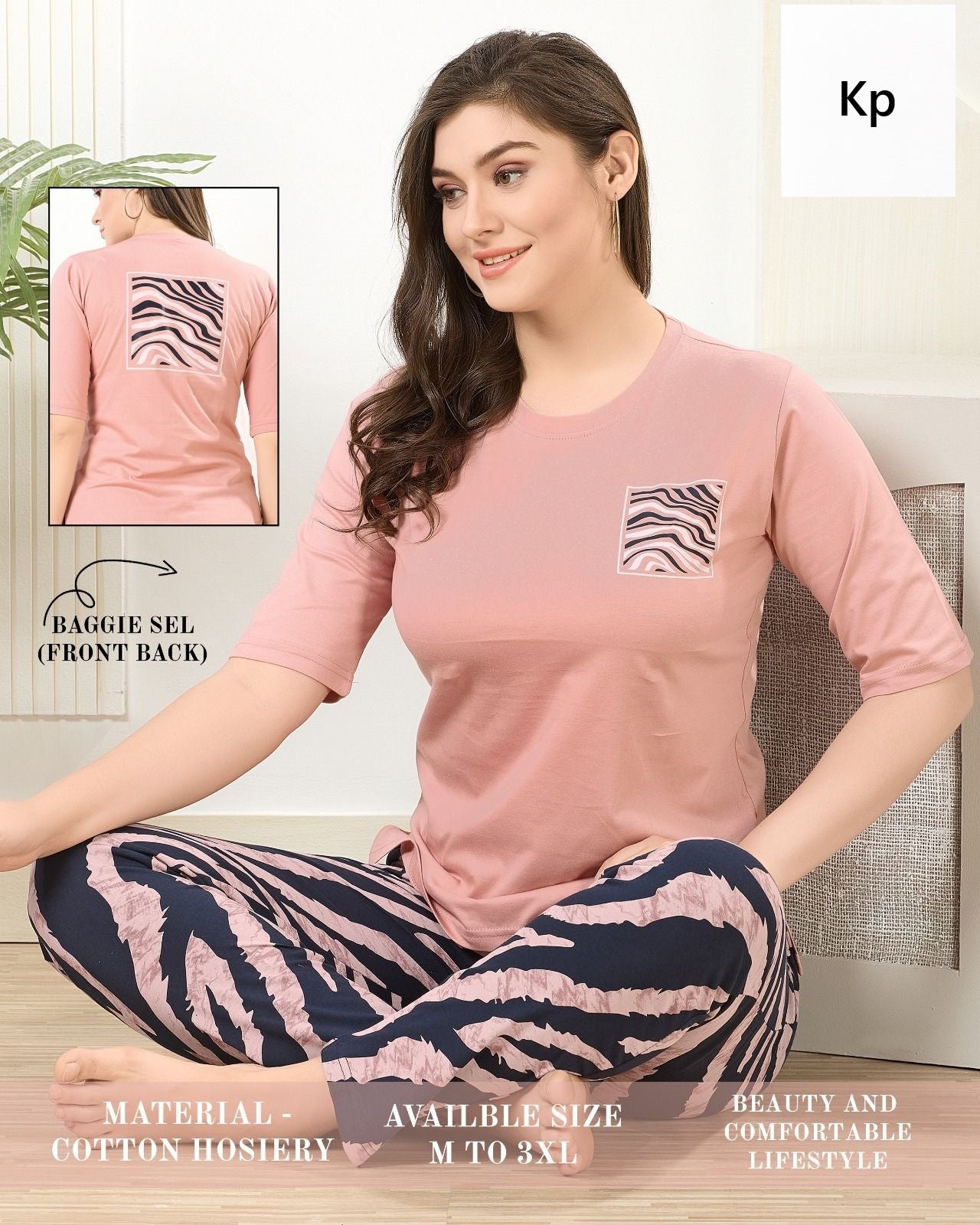Plain Print 291125 Kp Hosiery Cotton Pyjama Night Suits Exporter India