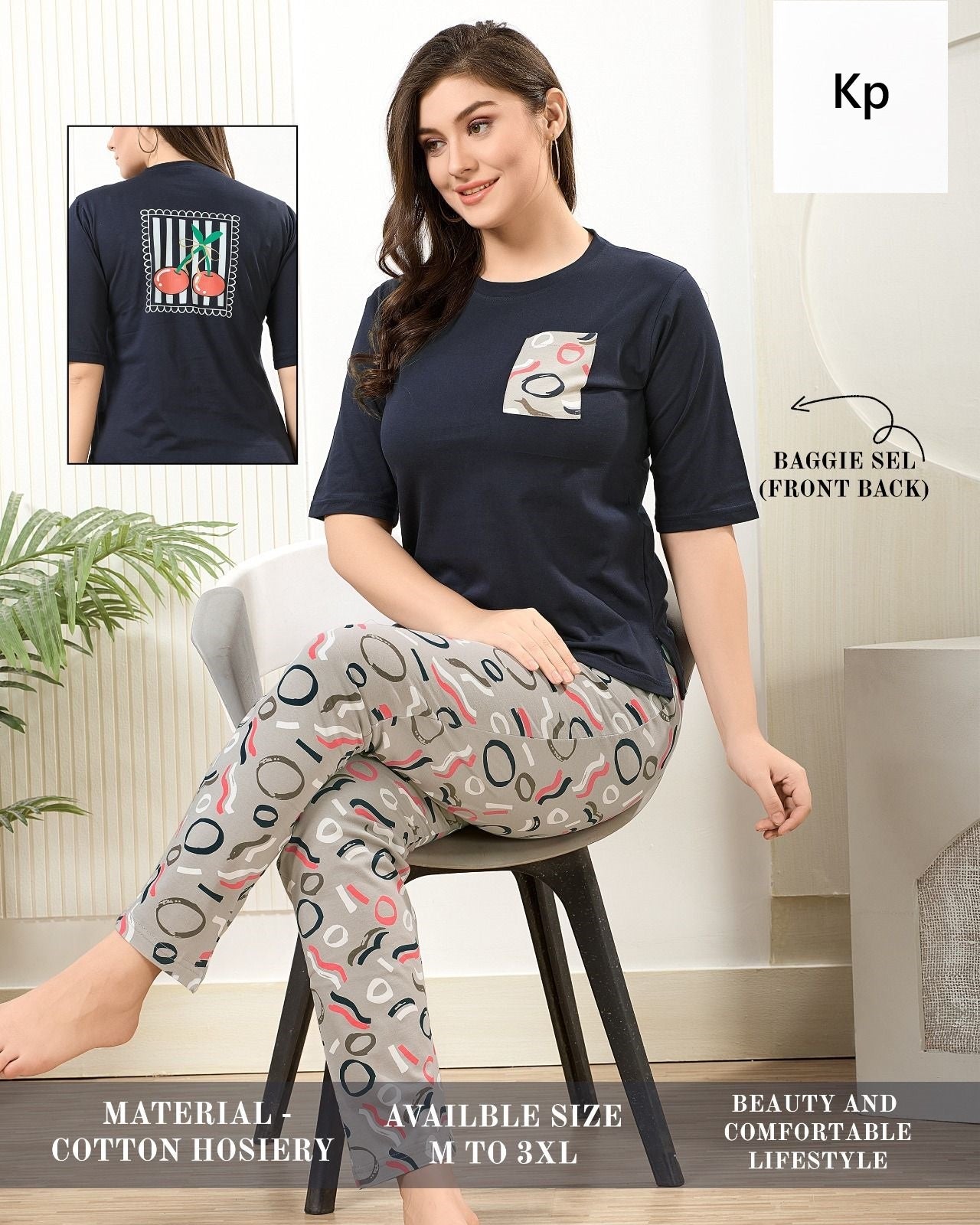 Plain Print 291125 Kp Hosiery Cotton Pyjama Night Suits Exporter India