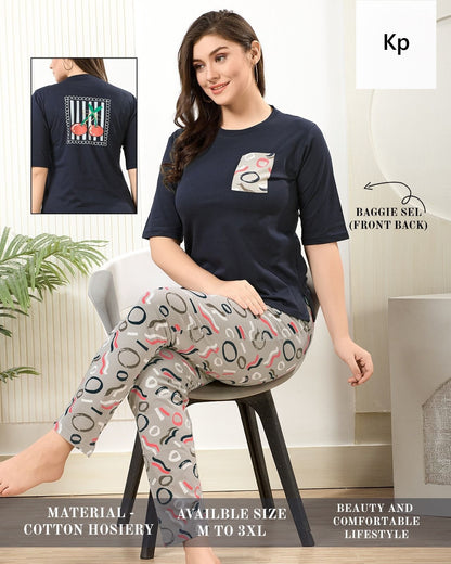 Plain Print 291125 Kp Hosiery Cotton Pyjama Night Suits Exporter India