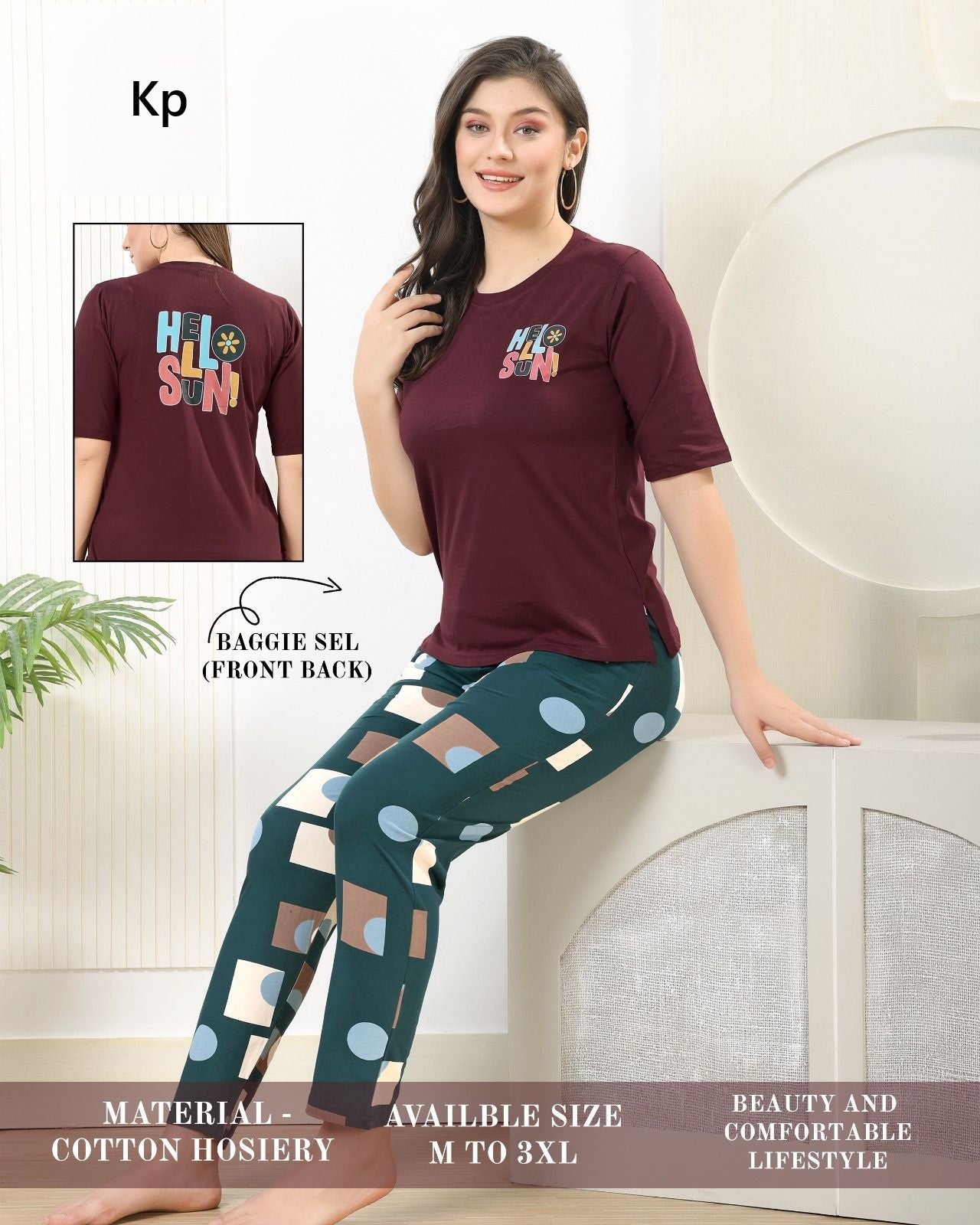 Plain Print 291125 Kp Hosiery Cotton Pyjama Night Suits Exporter India