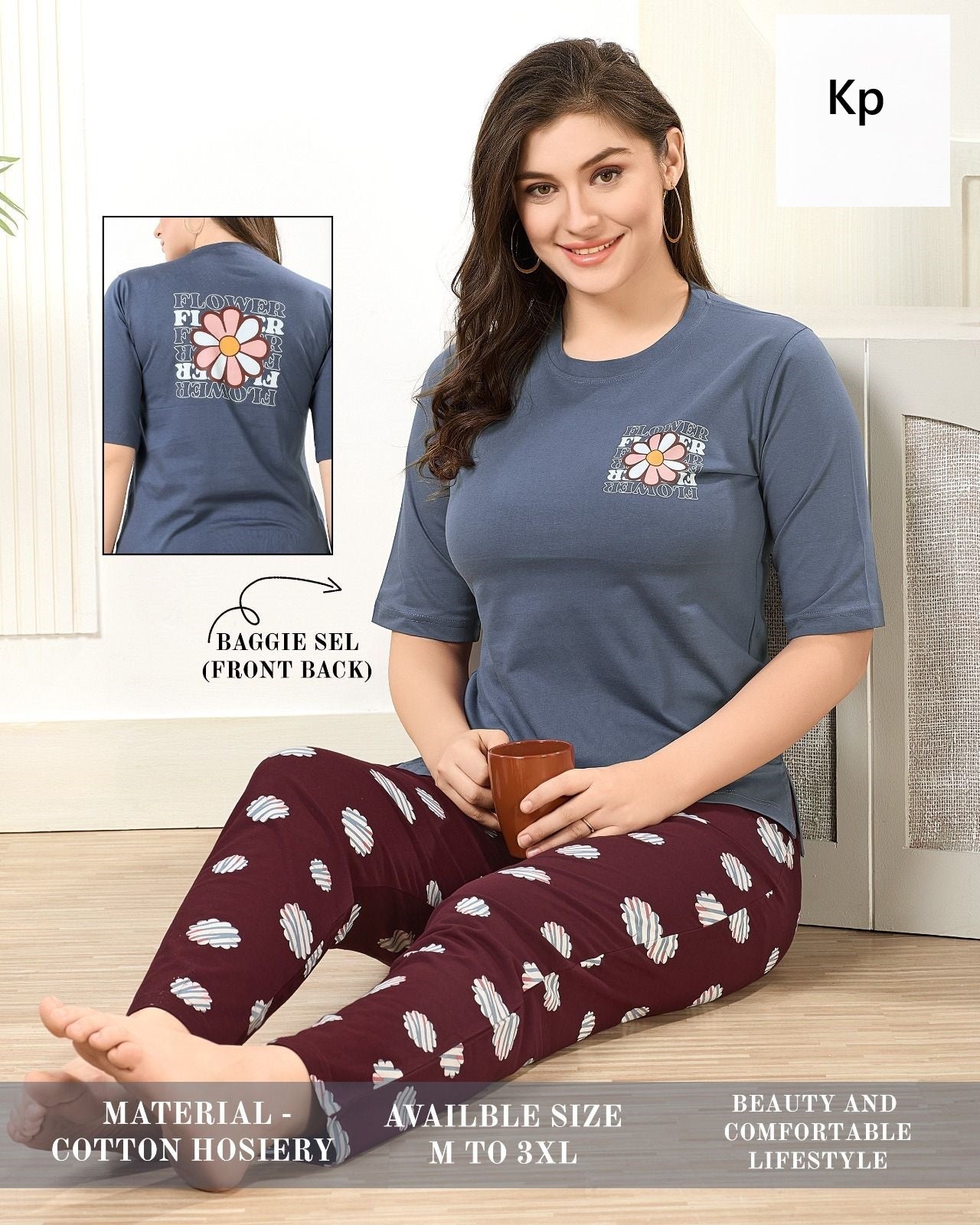 Plain Print 291125 Kp Hosiery Cotton Pyjama Night Suits Exporter India