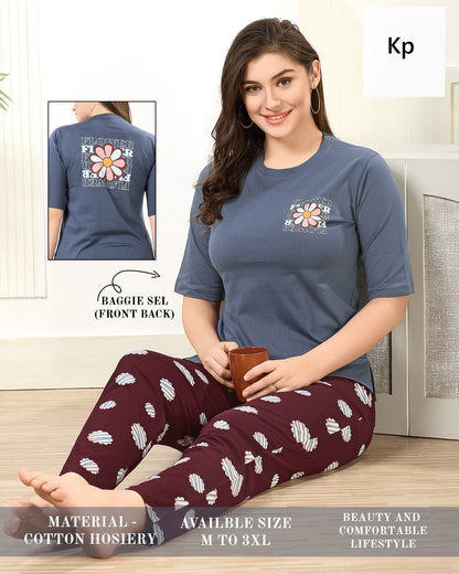 Plain Print 291125 Kp Hosiery Cotton Pyjama Night Suits Exporter India