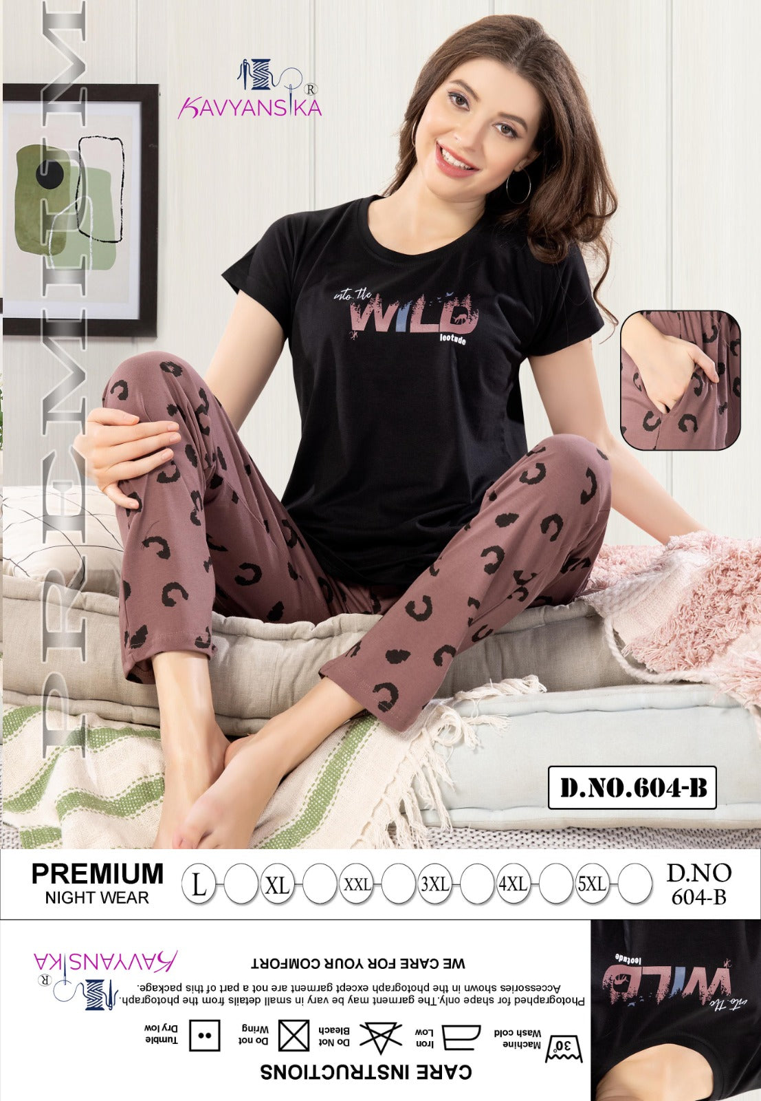 Plain Print Design 604 Kavyansika Hosiery Cotton Pyjama Night Suits Wholesaler Ahmedabad