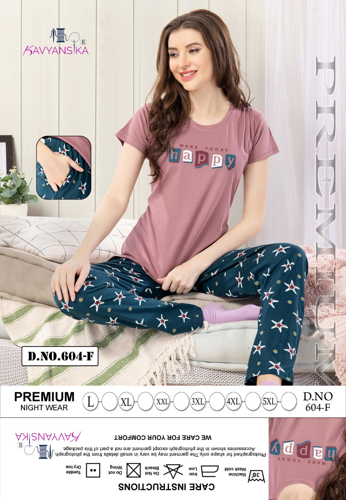 Plain Print Design 604 Kavyansika Hosiery Cotton Pyjama Night Suits Wholesaler Ahmedabad