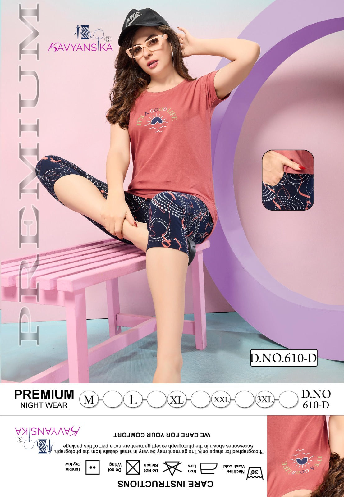 Plain Print Design 610 Kavyansika Hosiery Cotton Capri Night Suits Supplier Gujarat