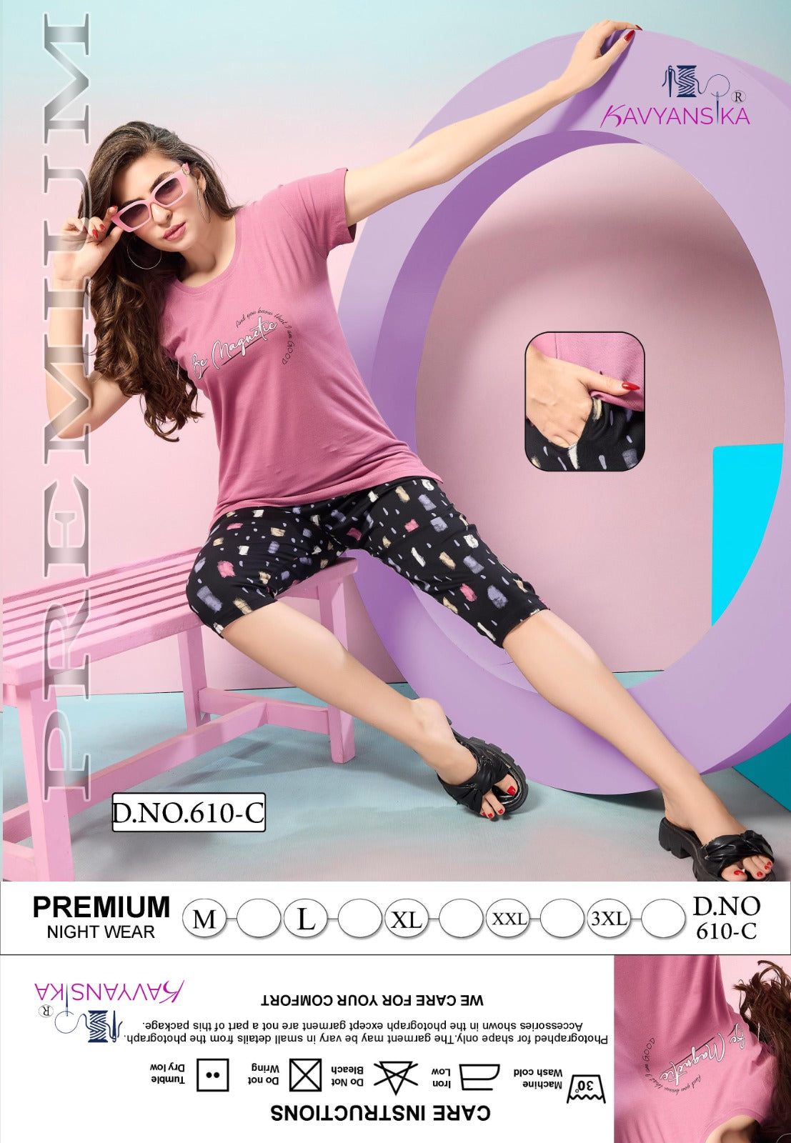 Plain Print Design 610 Kavyansika Hosiery Cotton Capri Night Suits Supplier Gujarat