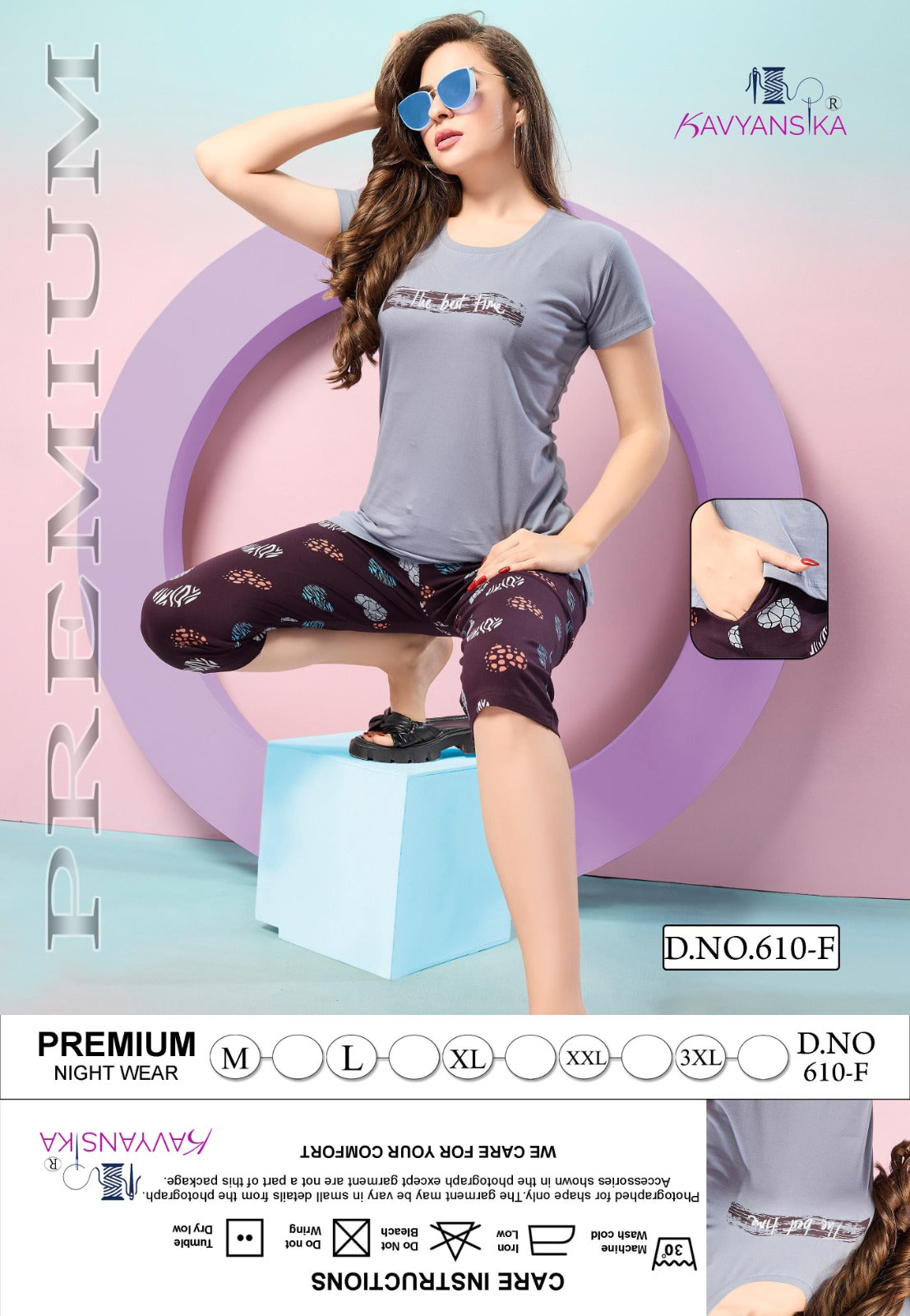 Plain Print Design 610 Kavyansika Hosiery Cotton Capri Night Suits Supplier Gujarat