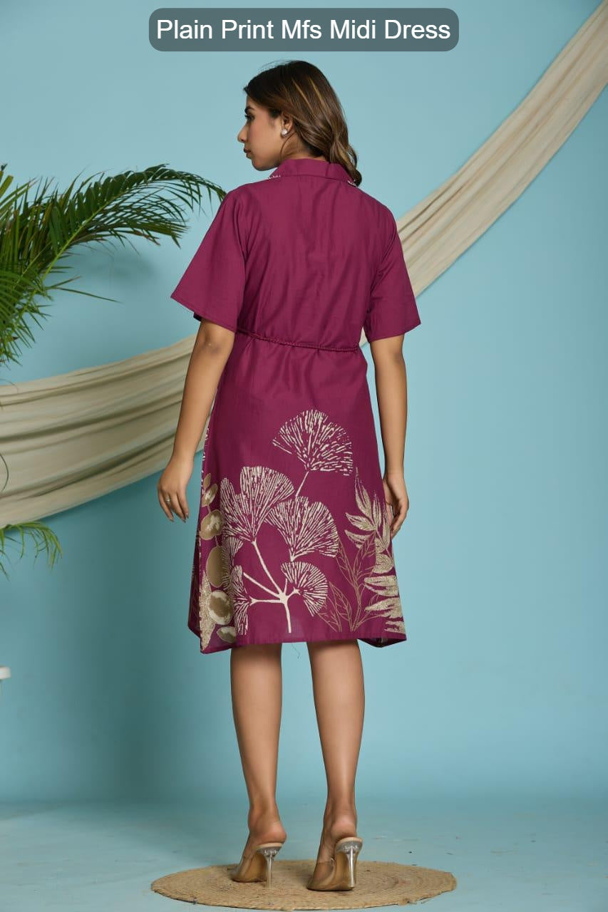 Plain Print Mfs Cotton Midi Dress Supplier Gujarat