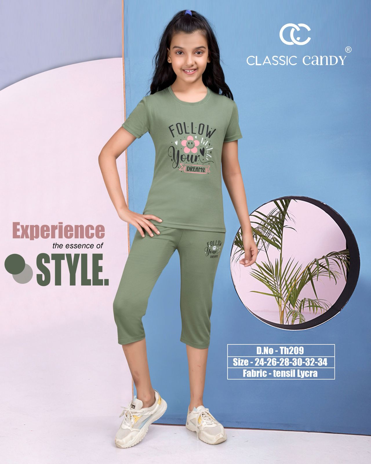 Plain Th209 Classic Candy Tencil Lycra Girls Capri Night Suits Exporter India