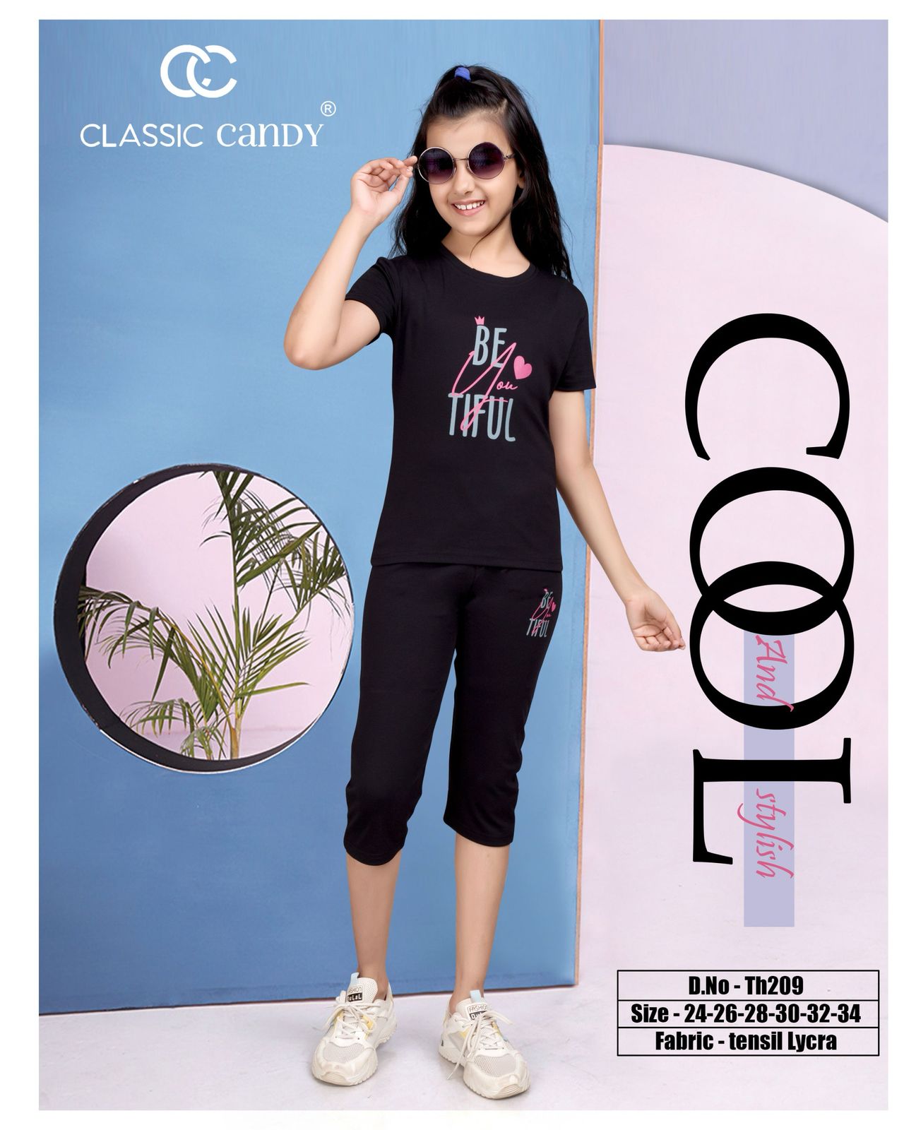 Plain Th209 Classic Candy Tencil Lycra Girls Capri Night Suits Exporter India