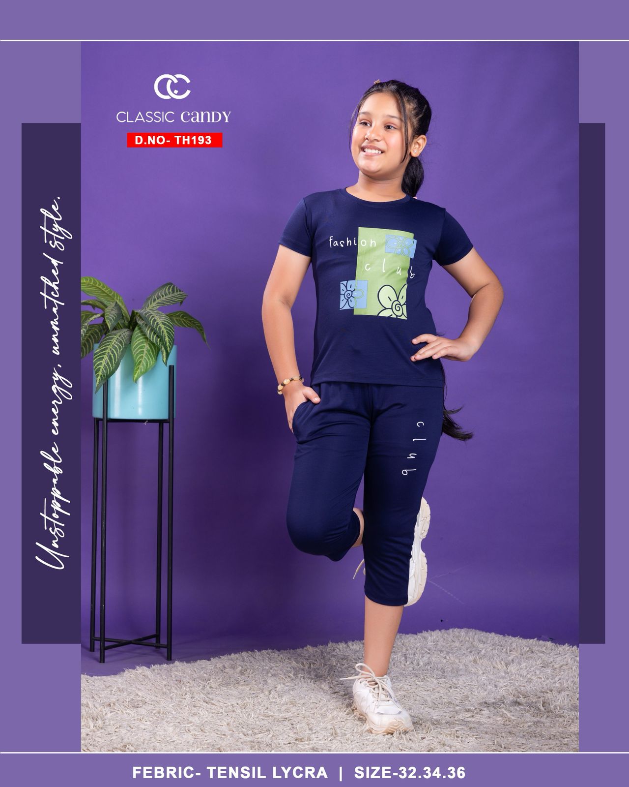 Plain Th 193 Classic Candy Tencil Lycra Girls Capri Night Suits Wholesale Price