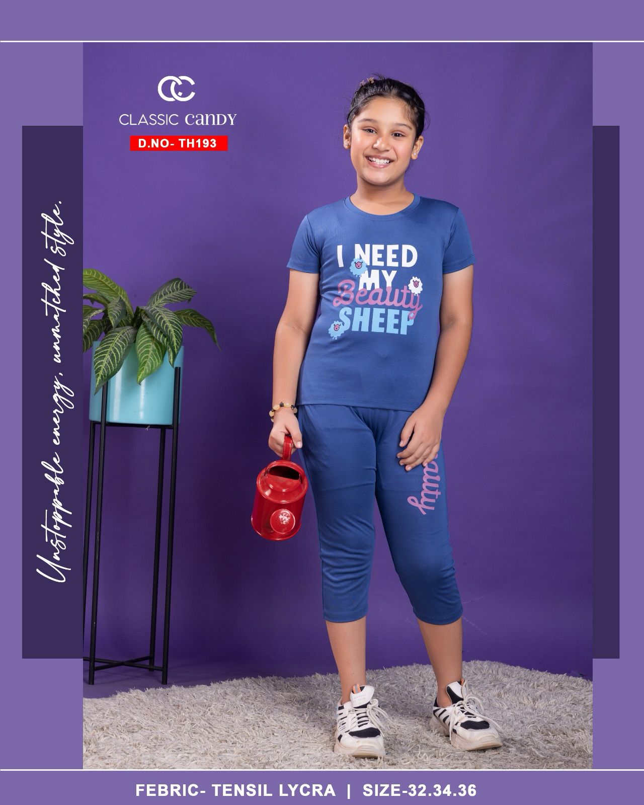 Plain Th 193 Classic Candy Tencil Lycra Girls Capri Night Suits Wholesale Price