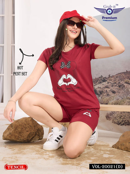 Plain Vol 20021 D Grab It Tencil Shorts Night Suits Wholesale Price