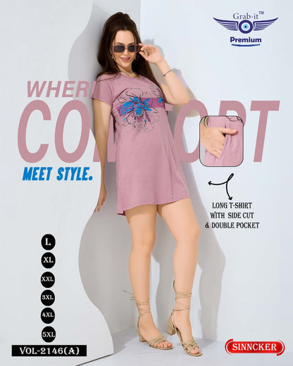 प्लेन वॉल्यूम 2146 ए ग्रैब इट सिंकर महिला लॉन्ग टीशर्ट निर्माता अहमदाबाद