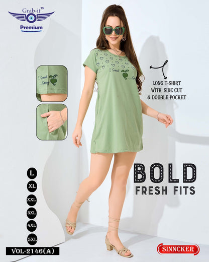 प्लेन वॉल्यूम 2146 ए ग्रैब इट सिंकर महिला लॉन्ग टीशर्ट निर्माता अहमदाबाद