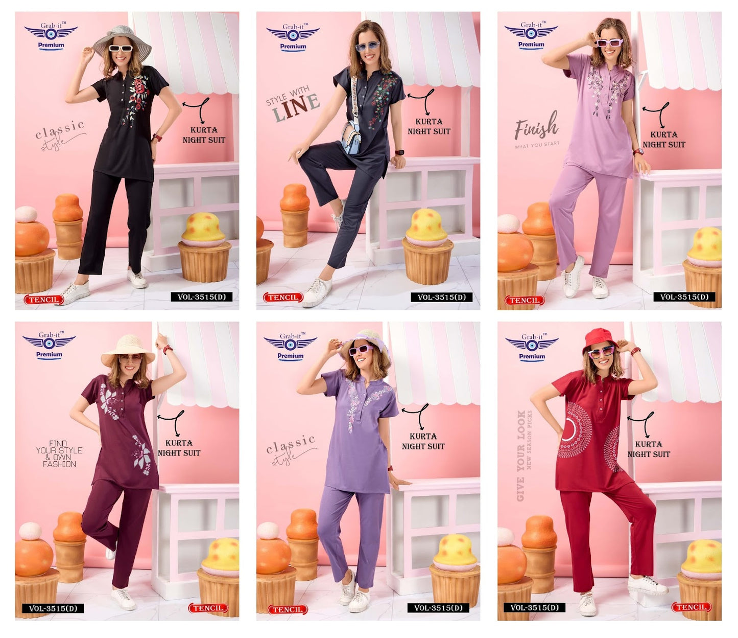 Plain Vol 3515 D Grab It Tencil Kurta Night Suits Wholesale