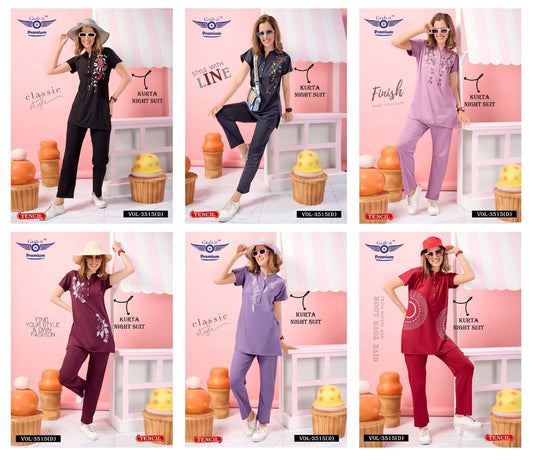 Plain Vol 3515 D Grab It Tencil Kurta Night Suits Wholesale