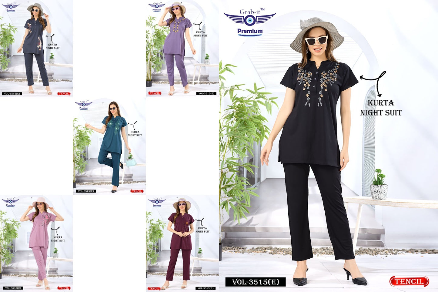 Plain Vol 3515 E Grab It Tencil Kurta Night Suits Wholesaler Gujarat