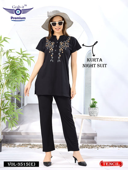 Plain Vol 3515 E Grab It Tencil Kurta Night Suits Wholesaler Gujarat