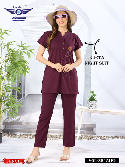 Plain Vol 3515 E Grab It Tencil Kurta Night Suits Wholesaler Gujarat