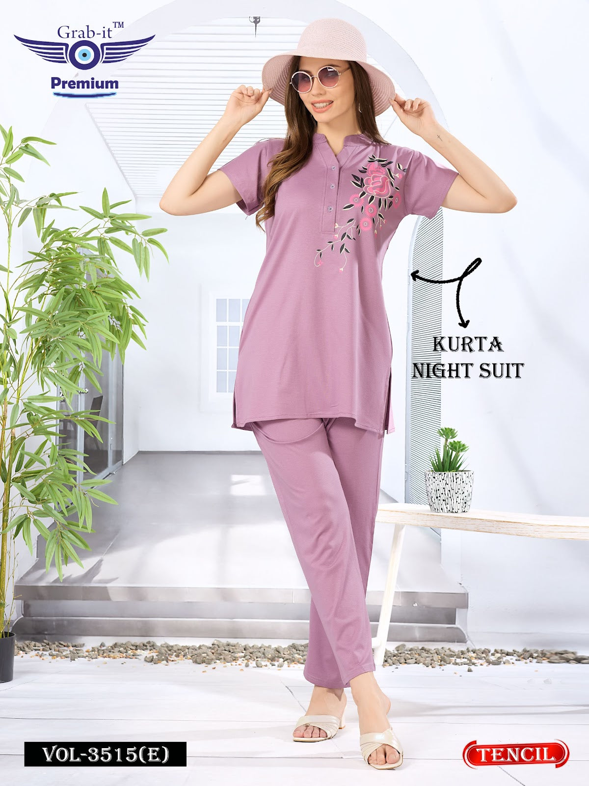 Plain Vol 3515 E Grab It Tencil Kurta Night Suits Wholesaler Gujarat