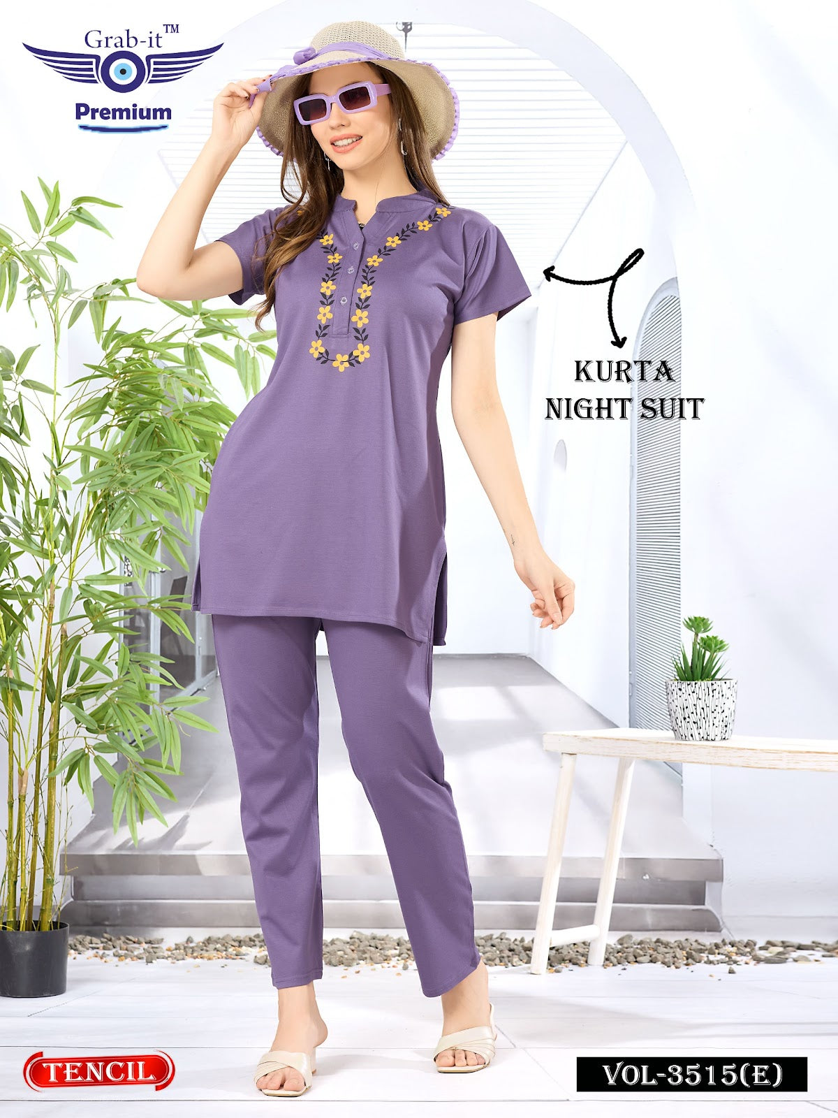 Plain Vol 3515 E Grab It Tencil Kurta Night Suits Wholesaler Gujarat