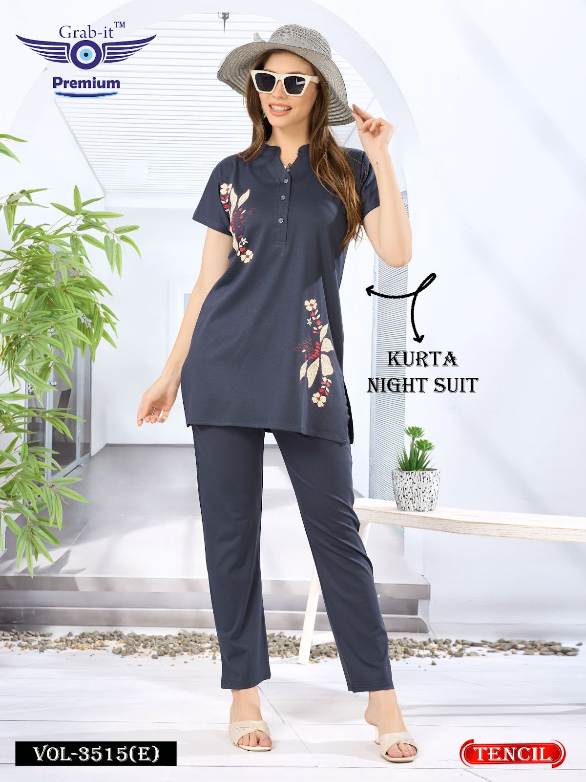 Plain Vol 3515 E Grab It Tencil Kurta Night Suits Wholesaler Gujarat