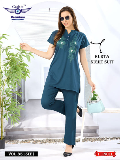 Plain Vol 3515 E Grab It Tencil Kurta Night Suits Wholesaler Gujarat