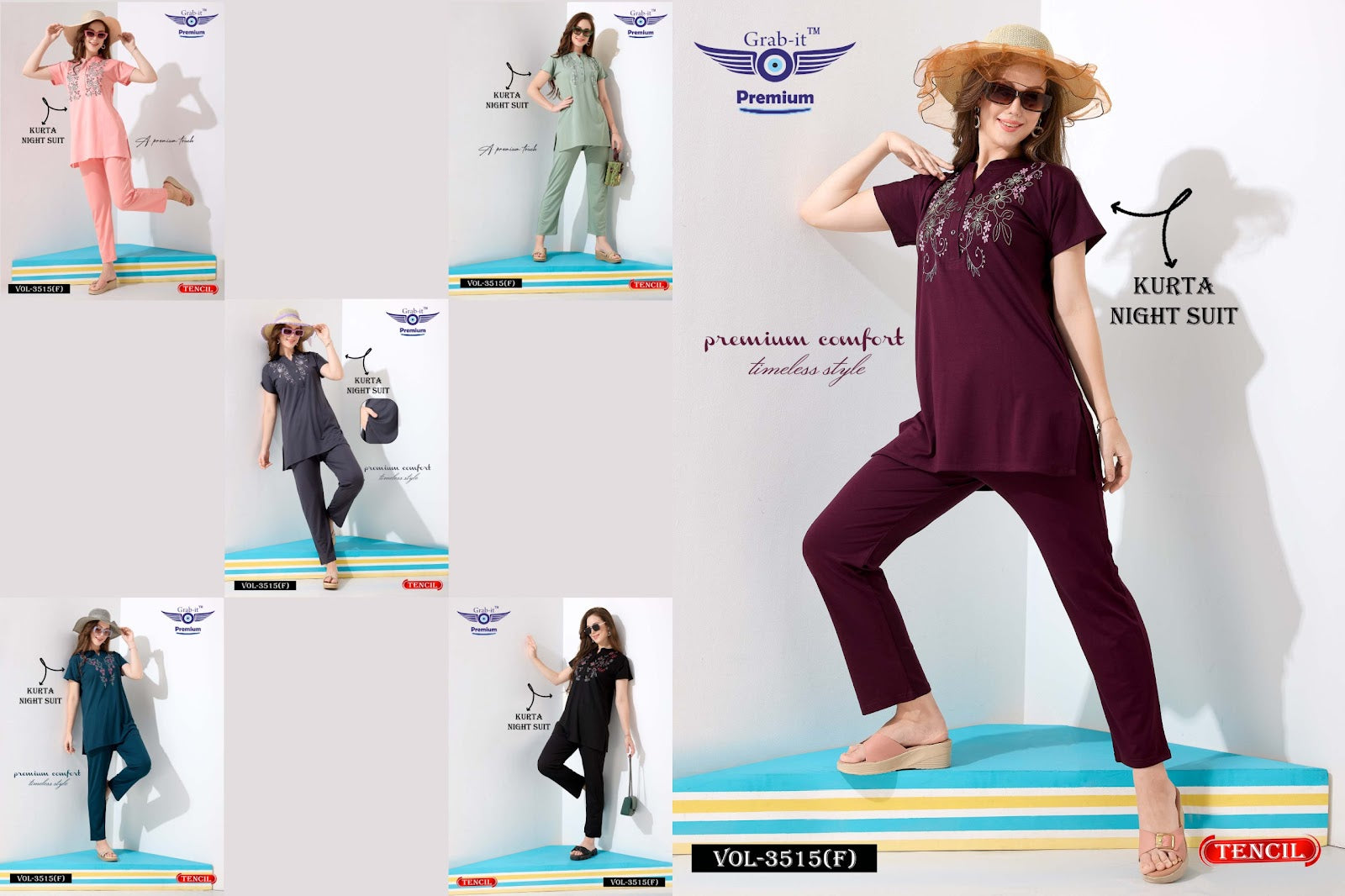 Plain Vol 3515 F Grab It Tencil Kurta Night Suits Exporter Ahmedabad