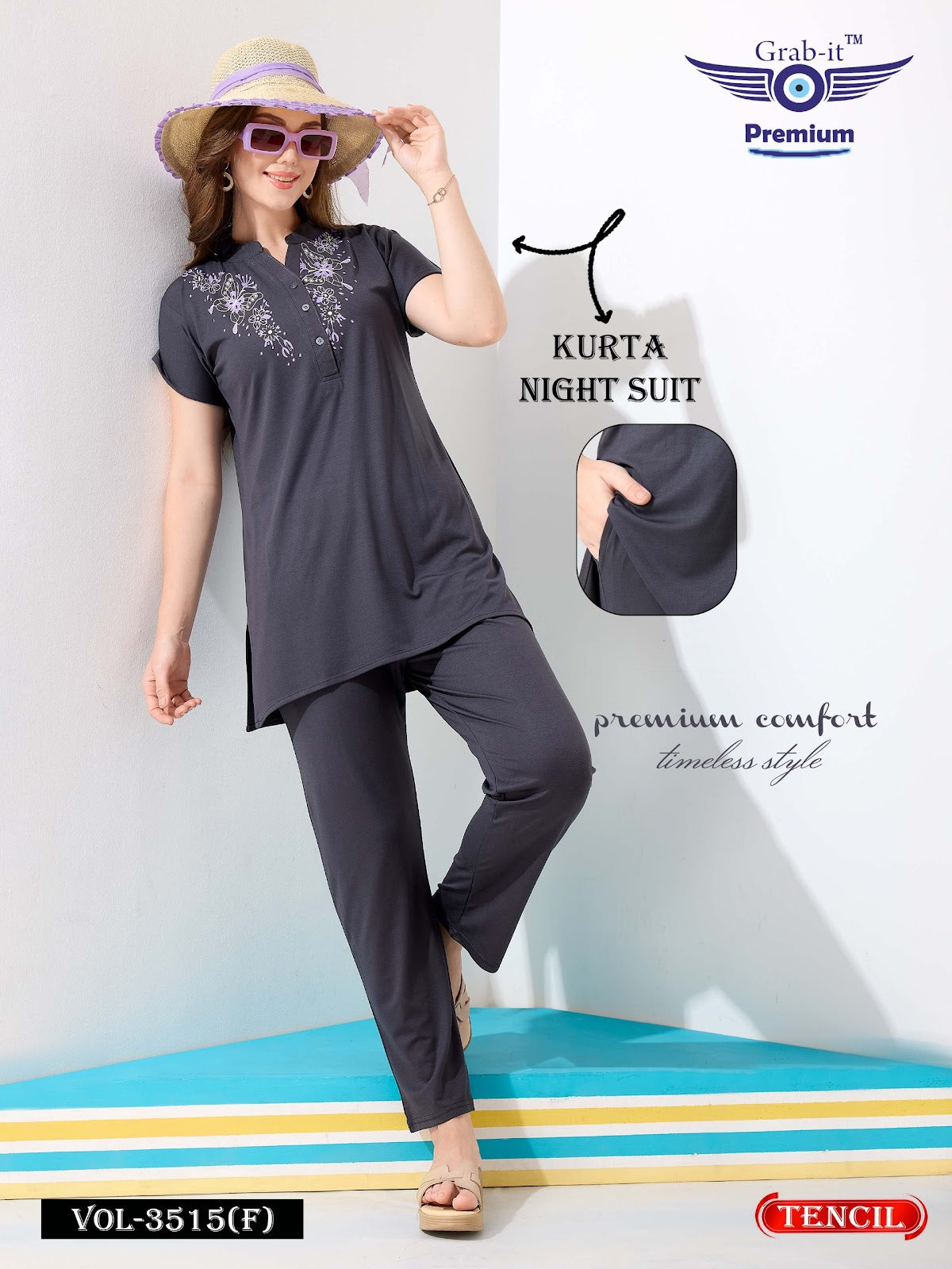 Plain Vol 3515 F Grab It Tencil Kurta Night Suits Exporter Ahmedabad
