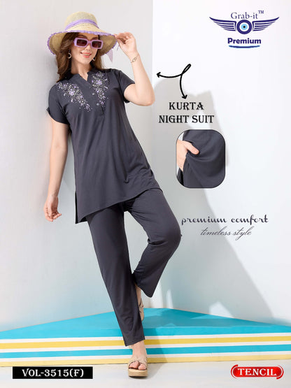 Plain Vol 3515 F Grab It Tencil Kurta Night Suits Exporter Ahmedabad