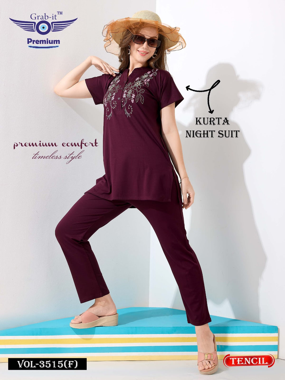 Plain Vol 3515 F Grab It Tencil Kurta Night Suits Exporter Ahmedabad