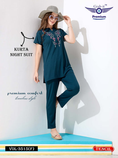 Plain Vol 3515 F Grab It Tencil Kurta Night Suits Exporter Ahmedabad