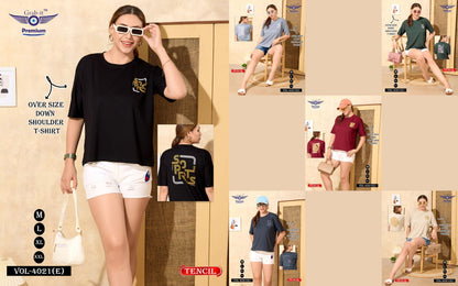 Plain Vol 4021 E Grab It Tencil Women Oversized Tshirt Manufacturer India