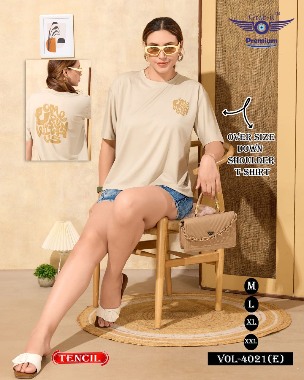 Plain Vol 4021 E Grab It Tencil Women Oversized Tshirt Manufacturer India