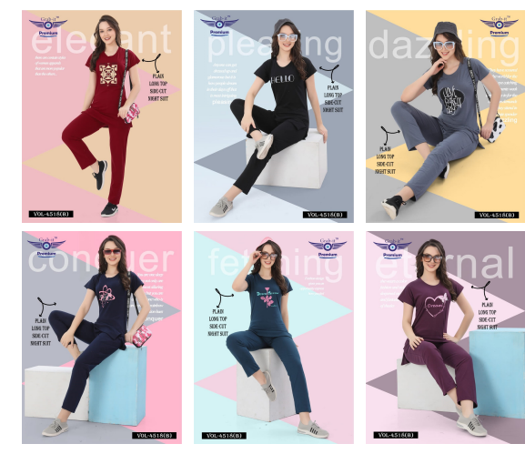 Plain Vol 4518 B Grab It Sinker Kurta Night Suits Supplier