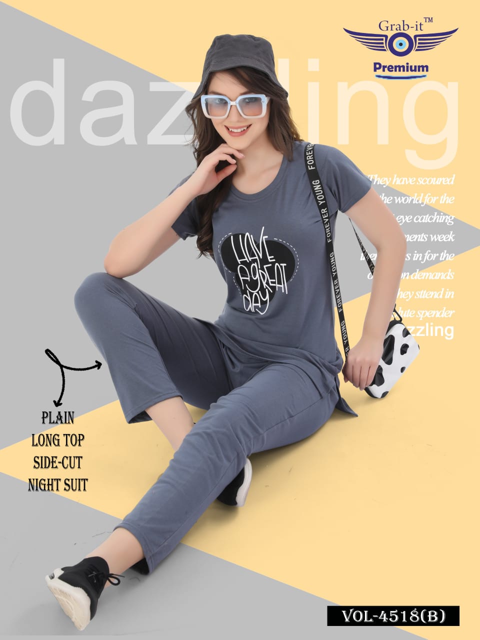 Plain Vol 4518 B Grab It Sinker Kurta Night Suits Supplier
