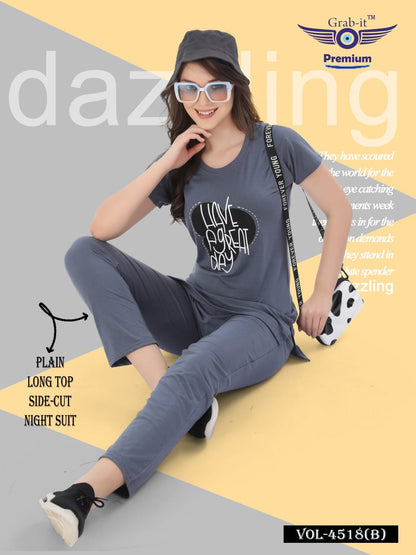 Plain Vol 4518 B Grab It Sinker Kurta Night Suits Supplier