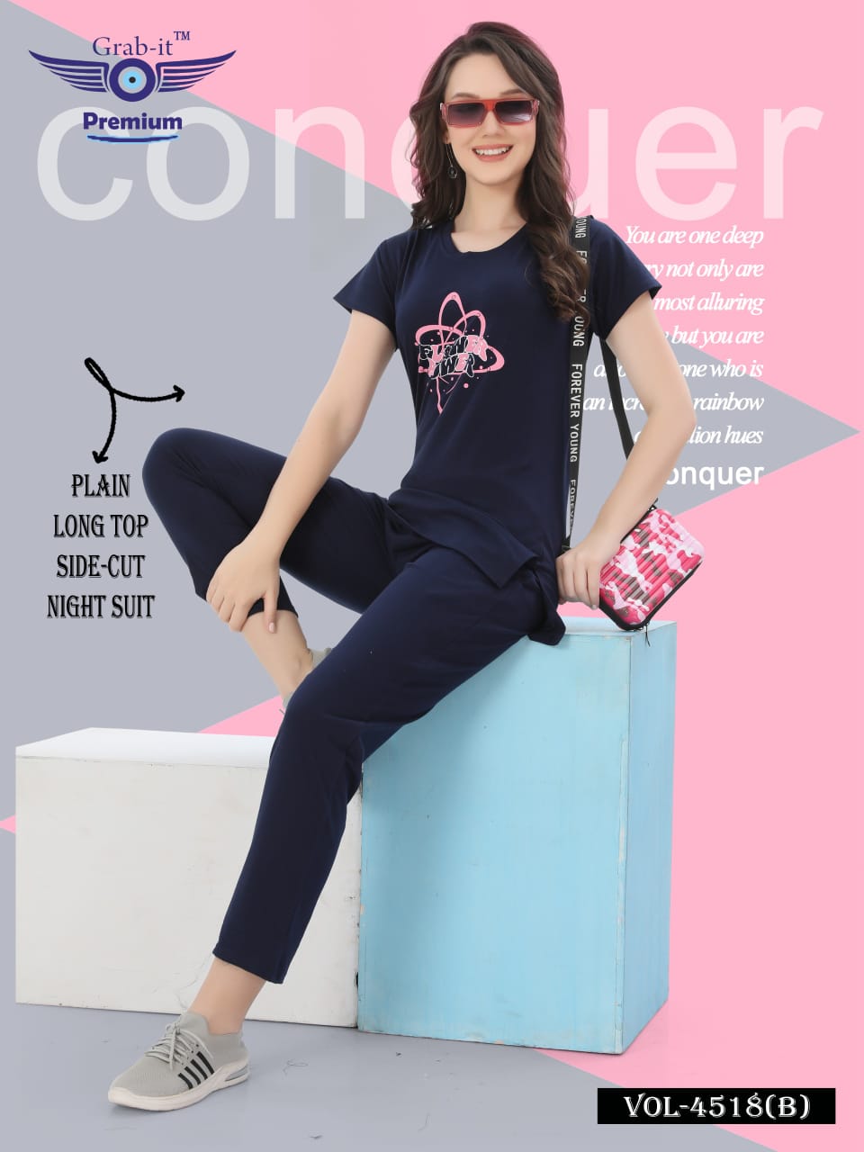 Plain Vol 4518 B Grab It Sinker Kurta Night Suits Supplier